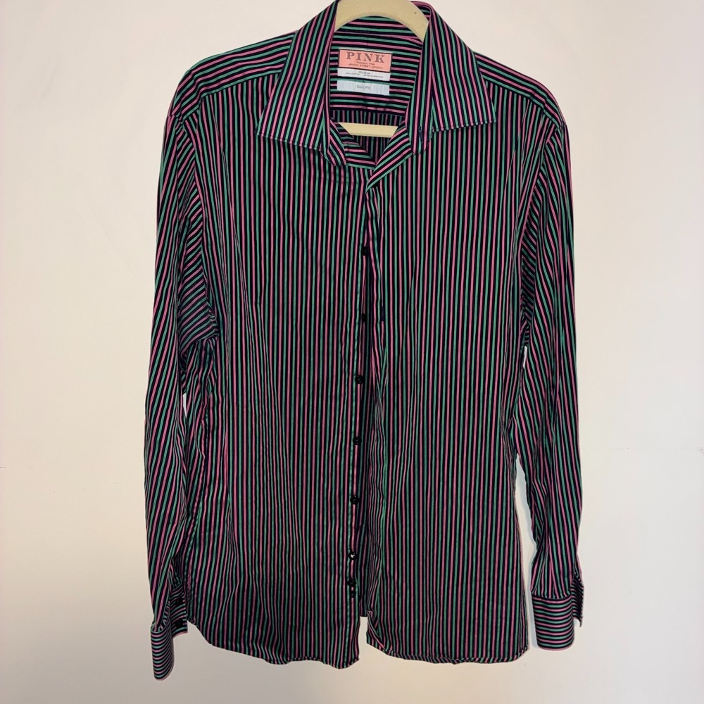 Thomas Pink Jermyn Street Dress Shirt Men's 16.5 Multi Stripe Slim Fit